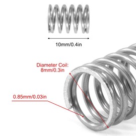 GUNGY Compression Spring Stainless Steel Spring Compression Springs 10 mm Wire Diameter 0.85 mm Outer Diameter 8 mm Length 10 mm Maximum Spring Force 1.1 kg Pack of 10