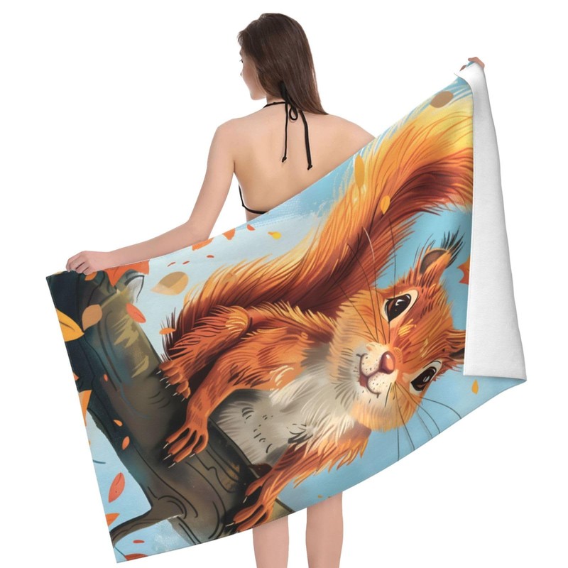 VANZEV Squirrel Beach Towel 31inx51in, Animal Sand-Free Microfiber Bath Towel