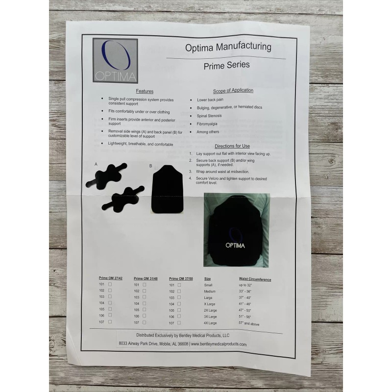 Optima Back Brace Lumbar Support Prime Series XL for 41"-
