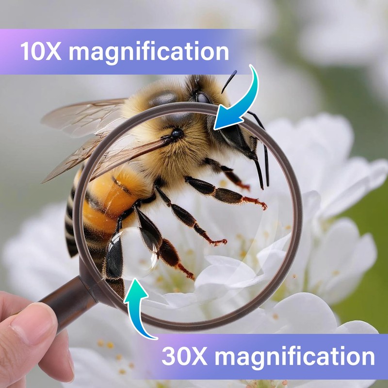 Magnifier, 10x and 30x, Handheld Magnifier, Large, Easy to View,