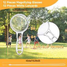 IRCHLYN 12Pcs Magnifying Glass for Kids 12Pcs Lanyards Plastic Magnifier Hand Lens for Children's Reading Science Class Learning Plant Observation