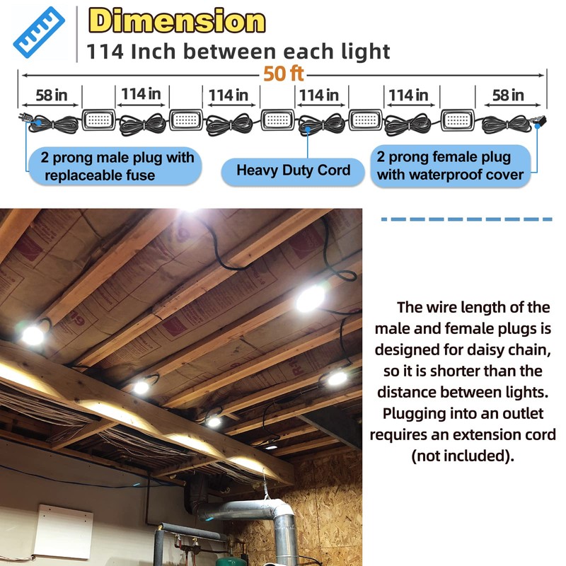 Owleye 50FT Led Work Light 85W 8000LM Waterproof Construction String