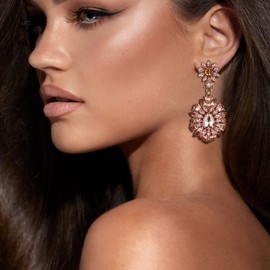 EVER FAITH Austrian Crystal Earrings for Women Flower Marquise Statement Chandelier Earrings for Clear Antique Gold Tone, Crystal, No Gemstone