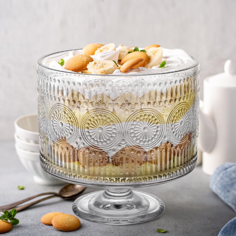 MOLIGOU Glass Trifle Bowl, 110 oz Trifle Bowl with Pedestal,