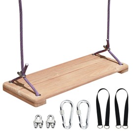 SINOKF Teak Wooden Swing, Outdoor Wood Tree Swing Seat for Kids or Adults for Backyard Columpio, Height Adjustable (20.5x7.5inch)