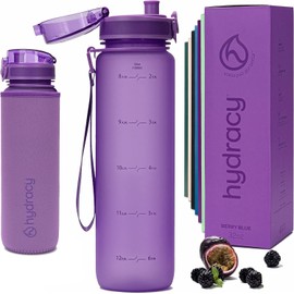 Hydracy Water Bottle with Time Marker - Large 32 oz BPA Free Tritan Plastic Bottle with No Sweat Sleeve, Leakproof, Ideal for Gym, Sports & Outdoors