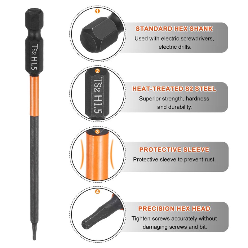 sourcing map 1pcs H1.5 Hex Head Drill Bit Wrench 1.5mm