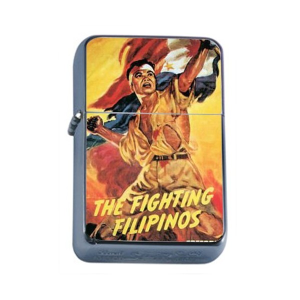 The Fighting Filipinos Freedom Windproof Refillable Flip Top Oil Lighter with Tin Gift Box D-403