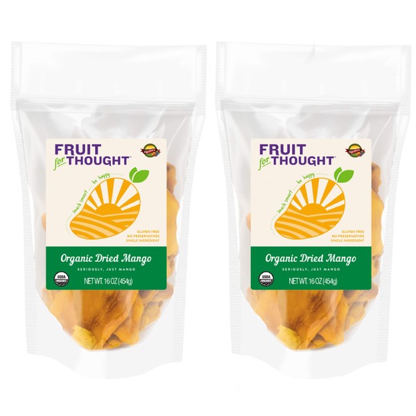 Fruit for Thought Organic Dried Mango | Dried Fruit Snack Packs Ideal for the Family | No Sugar Added | At Home, Work, or On the Go | 16 Ounce Bags Pack of 2