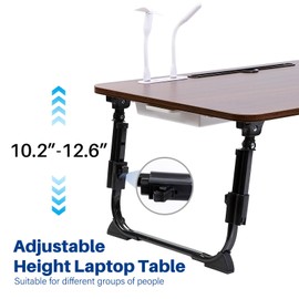 Laptop Desk for Bed Height Adjustable, Portable Laptop Bed Table with USB Storage Drawer Cup Holder, Foldable Lap Desk Breakfast Tray for Writing Reading Watching Movie Sofa Couch Floor (Dark Walnut)