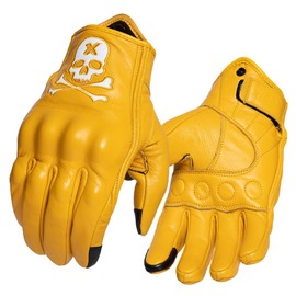 Keebik Goatskin Leather Motorcycle Motorbike Powersports Racing Gloves Reflective Skull Touchscreen for Men and Women Model (HEE6, Large)