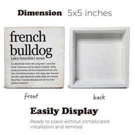 French Bulldog Gifts for Women Men French Bulldog Definition Art Wooden Box Sign Desk Decorative Wooden Sign Home Decor for Desk Table Shelf 5 x 5 Inches