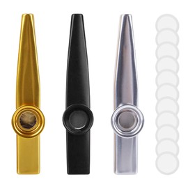 Set of 3 Kazoo Metal Kasu Kazoo Percussion Instrument Metal Kazoo Preschool Toy Music Devices and 10 Flute Membranes