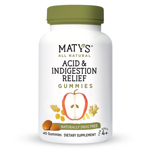 Matys Acid & Indigestion Relief Gummies – Safe & Effective, All Natural Heartburn Antacid Alternative Made with Apple Cider Vinegar, Ginger & Turmeric – 40ct Count