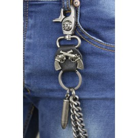 Unbranded Men Silver Metal Motorcycle Biker Wallet Thick Chain Pistol Guns Western Bullet