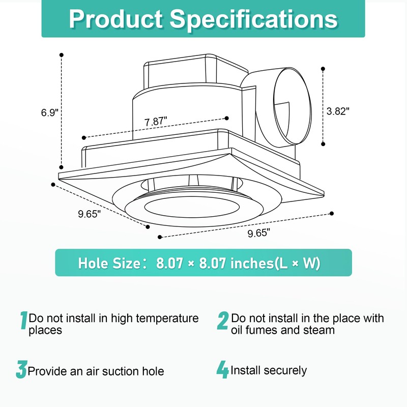 Bathroom Exhaust Fan with Light, 3000K/4500K/6000K Selectable, 110 CFM 1.0