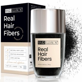 Hair Illusion Black Real Hair Fibers for Thinning Hair - 100% Natural Texture, Non Synthetic Hair Fibers - Bald Spot Cover Up for Women & Men - 18 Gram