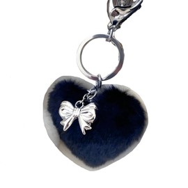 88flix Keychain, Cute, Sukuba, Korean Charm, Y2K Ribbon, Women's Heart, Gift, Black, Free size