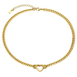FUNWOOD Dainty Gold Plated Curb Cuban Chain Necklace For Women-Heart Chunky Choker Necklaces Jewelry Birthday Gifts
