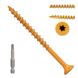 Fmjdnls Wood Screws 2-1/2 Inch, #9×2-1/2" Deck Screws, 200 Pcs Tan Rust Resistant Epoxy Coated Outdoor Decking Screws, Torx/Star Drive Head Decking Screws, T25 Star Bit Included, for Timber, Fence