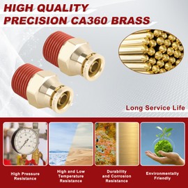 Boeray 3/8" Quick Push to Connect Fittings Brass Union Straight Joint DOT Approved Tube OD x NPT Thread Air Line Adapter for Suspension Kit Truck Trailers and Brake System 4pcs
