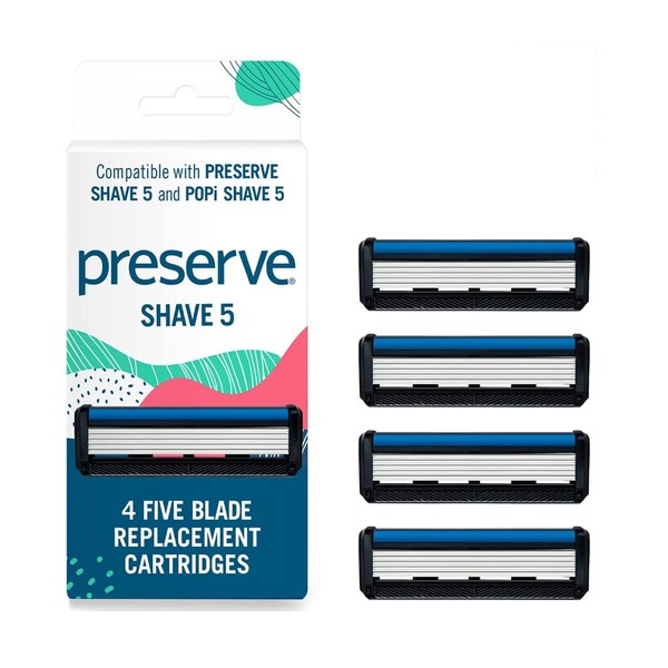 Preserve Cartuchos de repuesto de cinco cuchillas, edición ondulada, para afeitado 5 maquinillas de afeitar recicladas, 4 unidades