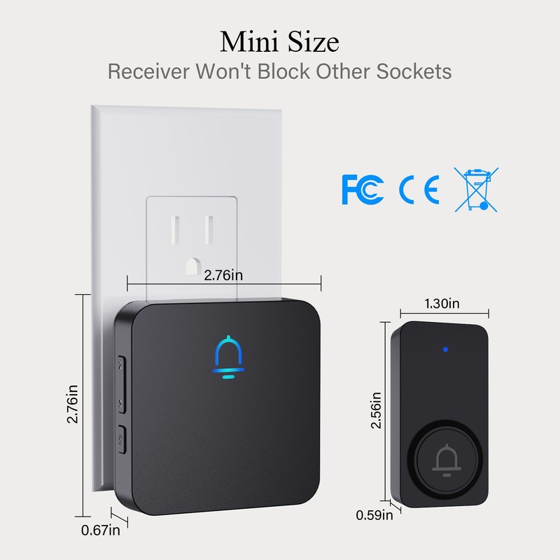Wireless Doorbells for Home with 2 Plug-In Receivers, Waterproof Door
