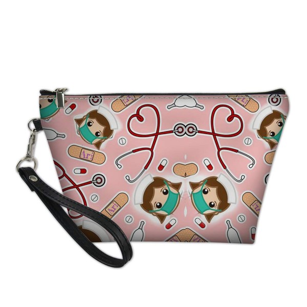 HUGS IDEA Trapezoidal Toiletry Bag Cartoon Travel Handle Cosmetic Bag PU Leather Storage Bag, pattern 4