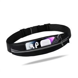 Slim Running Belt for Women and Men, Waterproof Phone Holder for Running, Reflective Waist Pack for Storing Runner’s Essentials Safely, Runner’s Fanny Pack, Money Belt Fits Most Phones (Light Black)