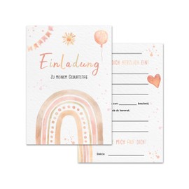 Regenbogen Einladungskarten Kindergeburtstag | DIN A6 | Partyeinladungen | Boho-Party | Geburtstagsparty | Einladungen für Kinder Mädchen (10er-Set)