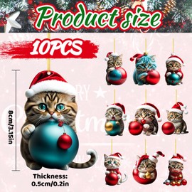 10PCS 2D Fun Christmas Pendant Decoration, Acrylic Cartoon Cat Decorative Ornaments, Christmas Tree Cat Pendants, Christmas Decoration Christmas tree Pendant, for Decoration Christmas, Decorations