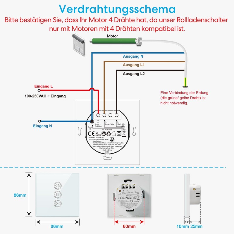 LoraTap 4 x Roller Shutter Switches Connected Switches Blinds WiFi