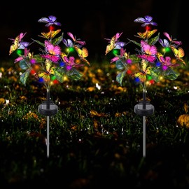 2 Pack Butterflies Garden Lights,Outdoor Solar Powered Garden Stake Lights with Butterflies Multi-Color Lights 22 LED Butterfly Solar Lights Waterproof for Garden Yard Outdoor Decor Pathway