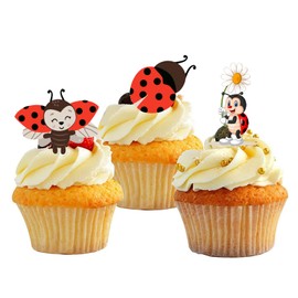 48 piezas de decoración para magdalenas de catarina, insectos, púas para magdalenas, decoración para tartas de catarina, decoración para jardín, baby shower, fiesta de cumpleaños de niños