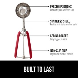 GORILLA GRIP BPA-Free Stainless Steel Cookie Scoop, 3 TBSP Scooper #20, Soft Grip Handle, Easy Food Release, Create Even Portion Sizes, Multipurpose Kitchen Melon Baller, Meatball Spring Scoops, Red