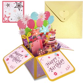 Pink Gold Pop Up Birthday Card for Women Girls Her Birthday Gifts,Female Birthdays 3D Pop-Up Greeting Card with Note and Envelope for Kids Adults Grandma Daughter Mom Wife Husband Friend Partner