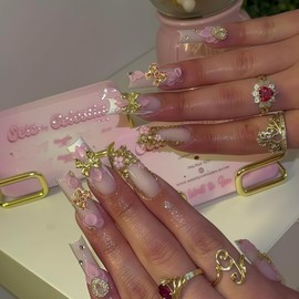 ZUMILLMN 116 Pcs Bow Nail Charms 12 Styles Gold Metal and Gem Bow Charms for Nails,Nail Art Charms and Y2K Design for Women Girl DIY Jewelry Cellphone Crafts(116Pcs)