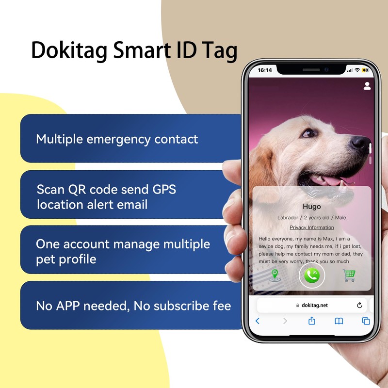 Dokitag QR Code Pet ID Tag - Scan for Instant