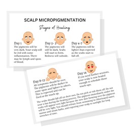 Scalp Micropigmentation Stages of Healing Aftercare Cards | 50 pk, 2 x 3.5” inches | Microblading Scalp Permanent Tattoo Client Kit Minimalist Design Emotion People