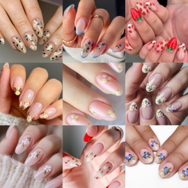 5 Sheets White Small Flower Nail Art Stickers Daisy Strawberry Nail Stickers 5D Embossed Flower Nail Decals Cute Daisy Butterfly Self-Adhesive Nails Design for Spring Summer DIY Nail Art Decorations