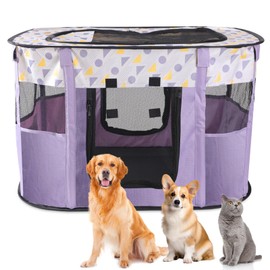 MeYuxg Foldable Dog Fences, Puppy Playpen, Portable Playpen for Puppies, Kittens, Rabbits, L (Purple)