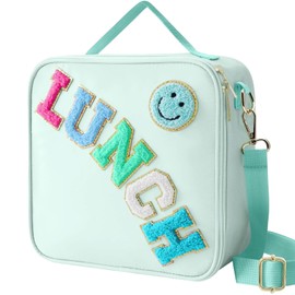 Lunch Box Smiley Face Bento,Lunch Bag Cute Insulated,Kids Packed Lunch Box with Adjustable Shoulder Strap,Gifts for Kid Women Her Wife,Smiley Face Bento Lunch Bag for Work School Picnic(Green)