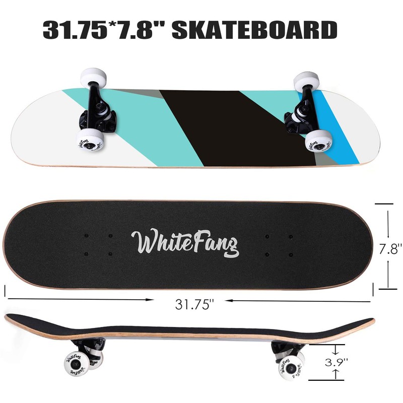 WhiteFang Skateboards for Beginners, Complete Skateboard 31 x 7.88, 7
