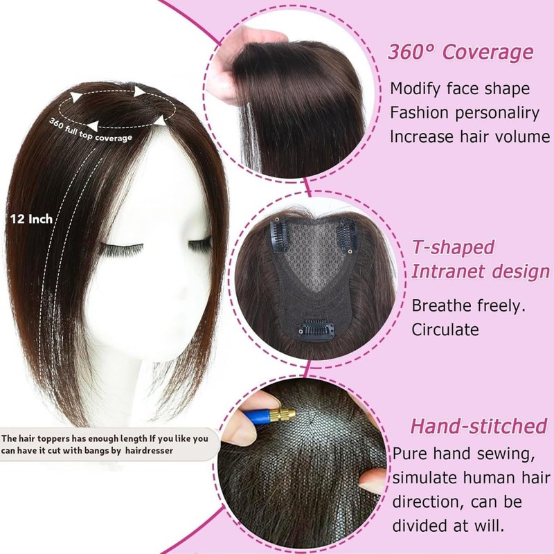 Unipearl Toppers per capelli da donna, capelli veri, marroni, con