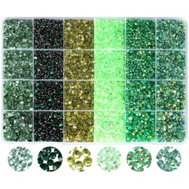 Flatback Rhinestones 21000 pcs Resin AB Crystals Gemstones, 6 Colors Jelly Rhinestone Round Gems for Crafts Makeup Face Clothes Shoes Tumbler DIY Decoration 3/3/4/5mm (Green Rhinestones)