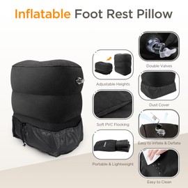 HOMCA Inflatable Travel Foot Rest Pillow (2-Pack) Adjustable Height Leg Pillow Fast Inflating Airplane Bed for Toddlers Footrest Pillow for Office, Airplane, Train, Cars, Home (Grey)