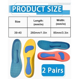 BARRU 2 Paar Orthopädische Einlegesohlen - Comfysole zur Unterstützung des Fußgewölbes, Linderung von Fußschmerzen & Plantarfasziitis - Für Arbeitsschuhe & Sportschuhe (Größe 39-40)