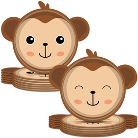 Funnio lucu 50PCS Monkey Birthday Decorations Monkey Paper Plates Zoo Monkey Shaped Disposable Plates Party Supplies Jungle Safari Theme Party Dinnerware for Baby Shower Table Decorations