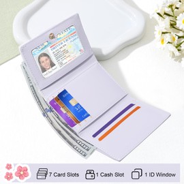 Modacarry Small Wallet Floral Coquette Bow Wallet Cute Wallet ID 7 Credit Card Slots for Women Girls (PURPLE)