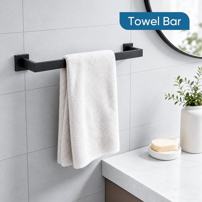 VELIMAX Mattle Black Towel Bar, SUS304 Stainless Steel Bathroom Hardware